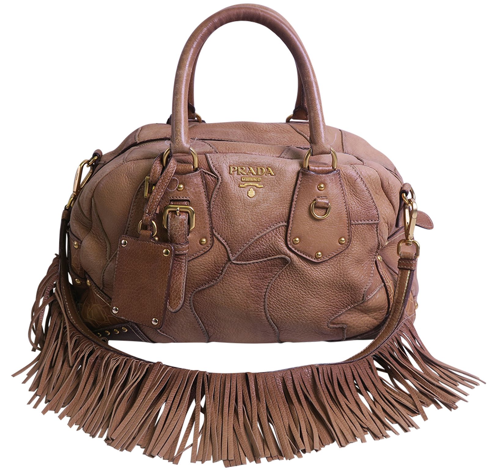 Natural Cervo Patch Bauletto Fringe Bag